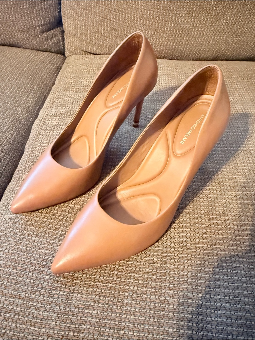 ANTONIO MELANI Tan Pointed-Toe Leather Pumps